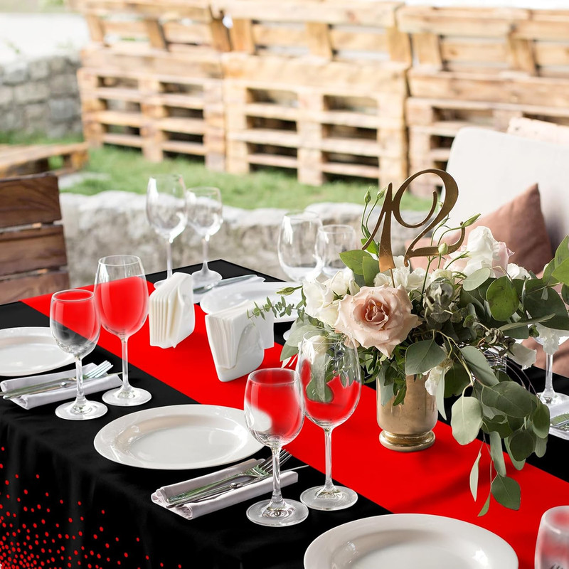 3Pcs Black and Red Tablecloth Party Decorations,Plastic Black Table Cloth Printe gallery