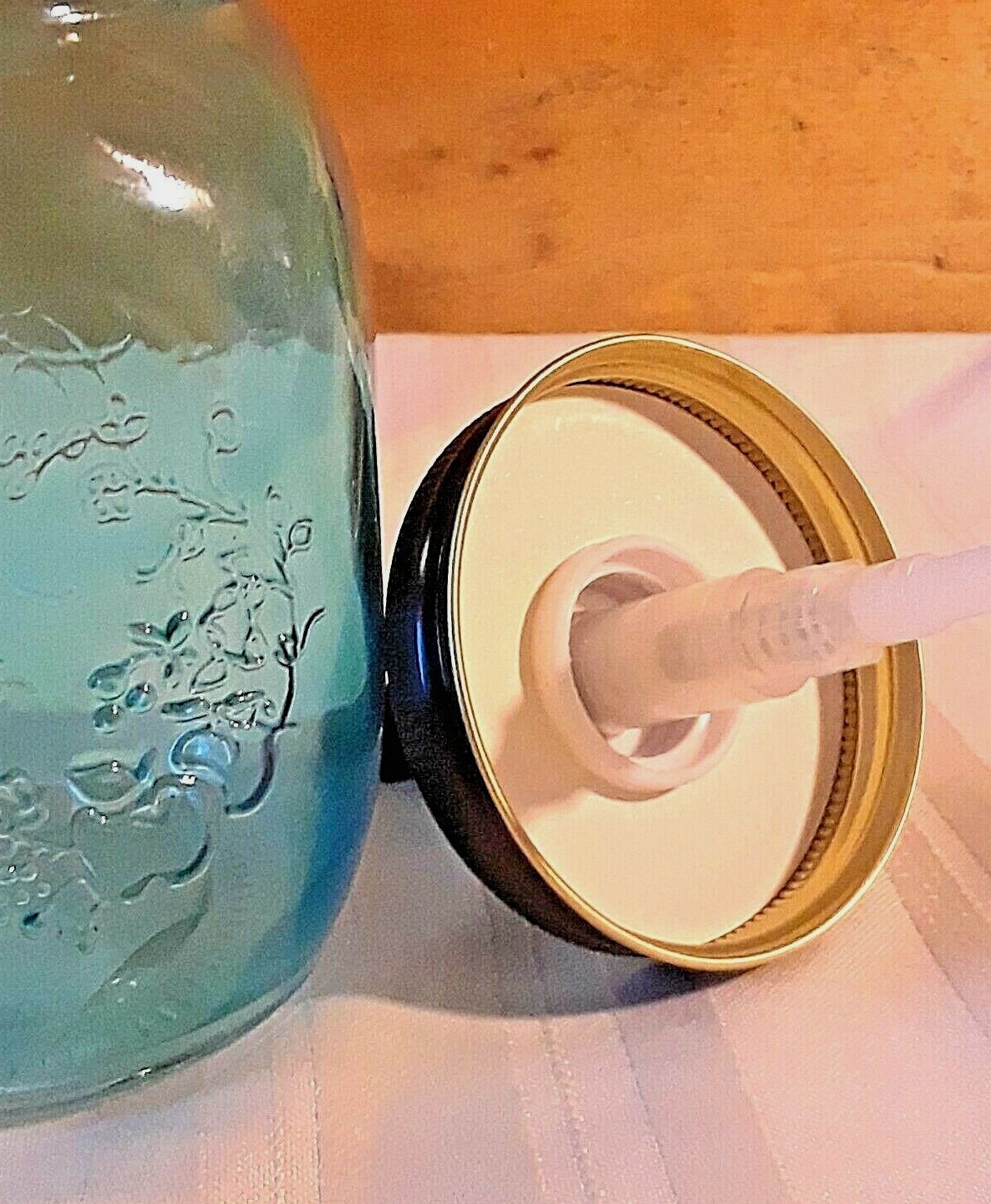 Mason Jar SOAP & LOTION PUMP DISPENSER Glass Purple Blue GIFT BALL Country gallery