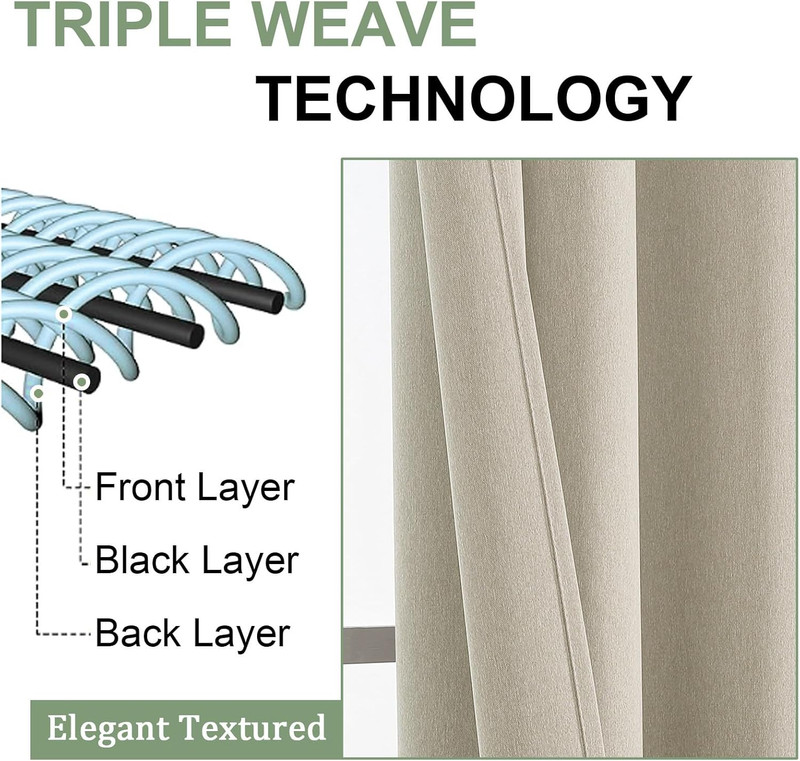 Blackout Curtains 63 Inch Length 2 Panels for Bedroom Living Room, Thermal Insul gallery