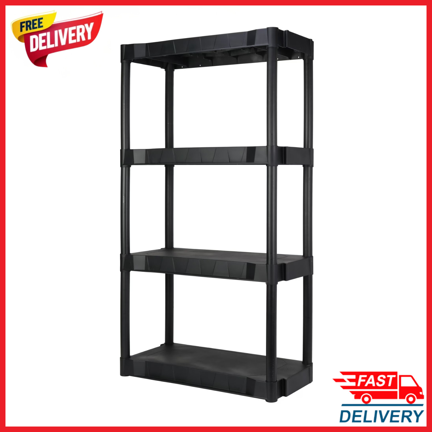 Hyper Tough 4 Tier Storage Shelving Plastic Heavy Duty Organizer Rack Black gallery