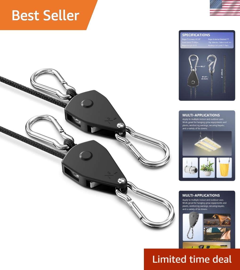 Retractable Heavy Duty Ratchet Tie Down Straps [2 Pack, 8ft, 75lbs/Pack], Rop... gallery