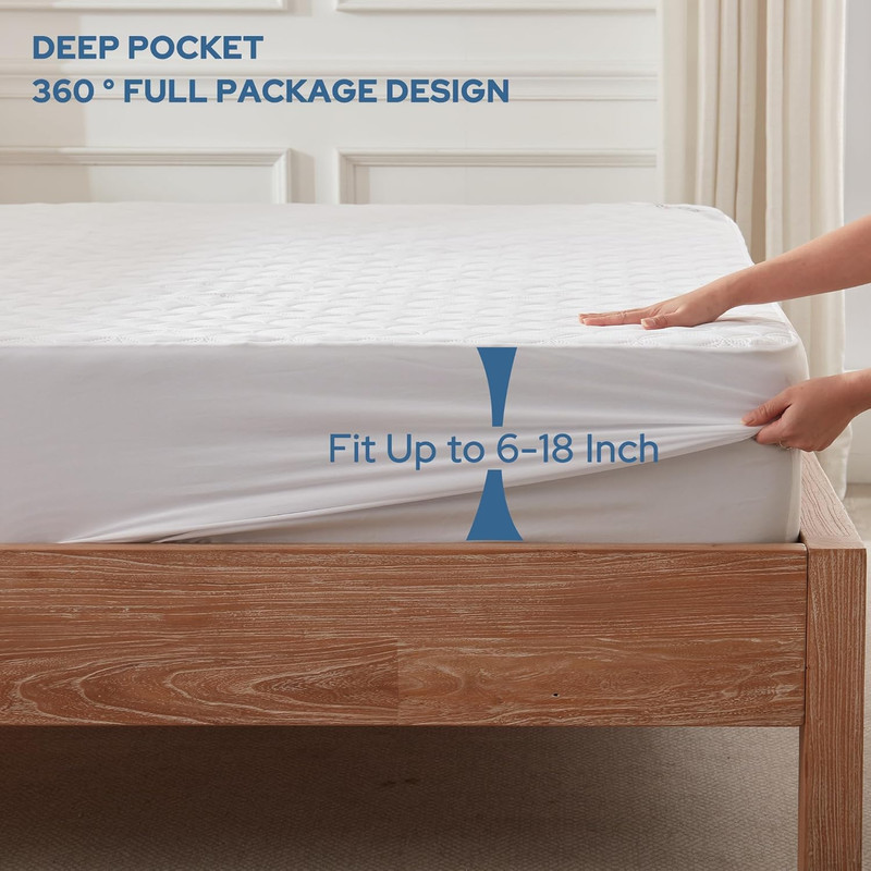 King Waterproof Mattress Protector Noiseless Mattress Pad Deep Pocket White gallery
