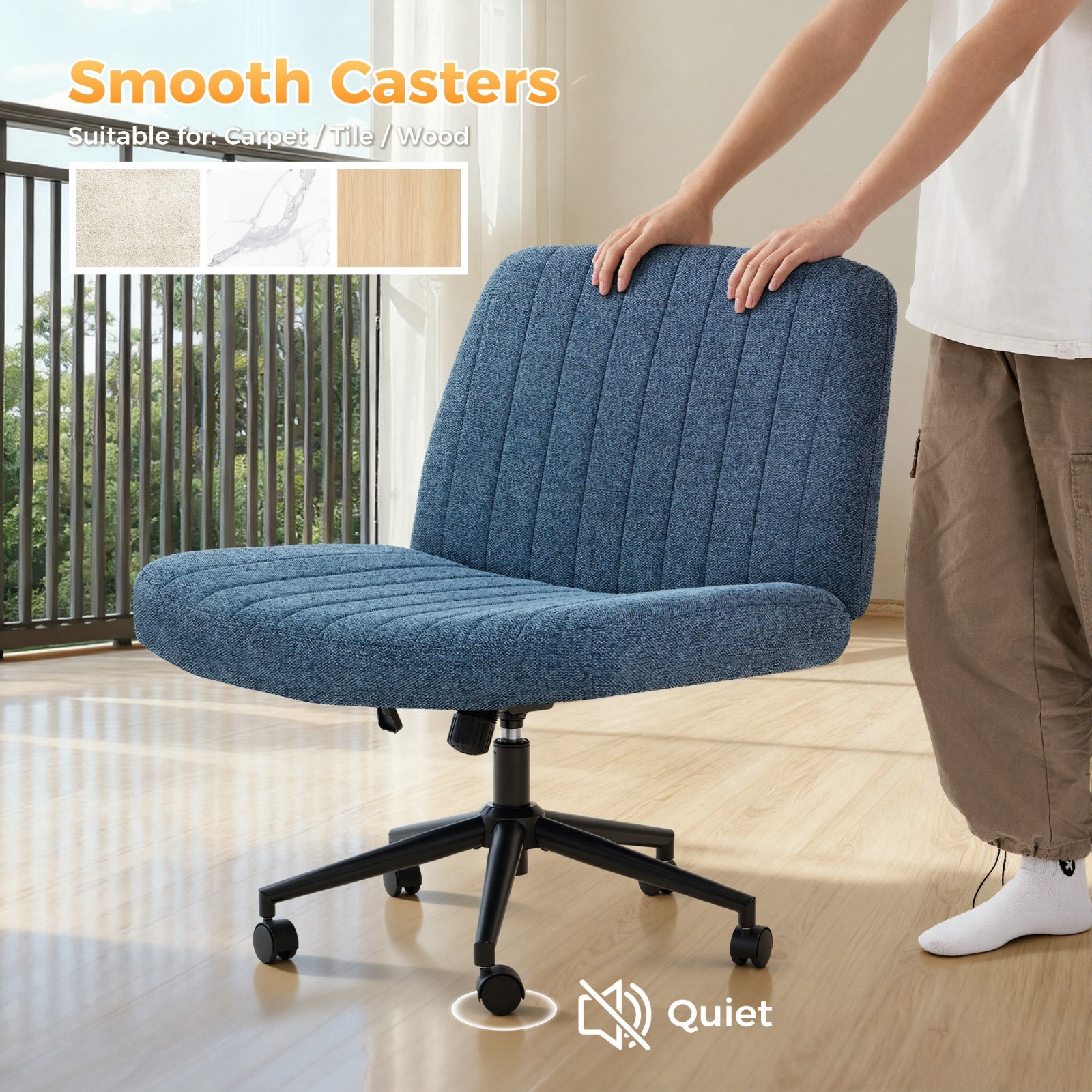 Office Chair Armless Criss Cross Legged Chair with Wheels, Comfy Home Office Des gallery