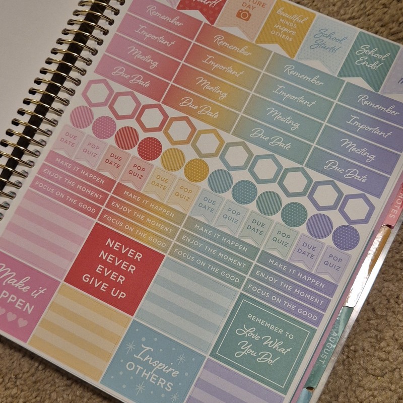12-Month Teacher Planner Multicolor Spiral Bound Tabs Stickers gallery