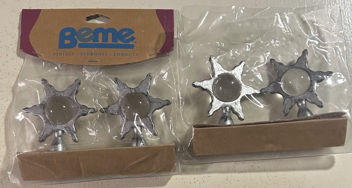 VTG 2 Pk Curtain Rod Finials Silver Stars Clear Globe Center Beme~Celestial 2002 gallery