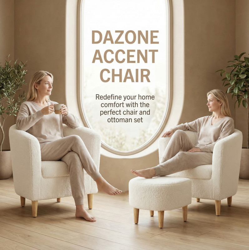 Lambs Wool Accent Chair Modern Single Sofa Armchair w/Ottoman Living Room Lounge gallery