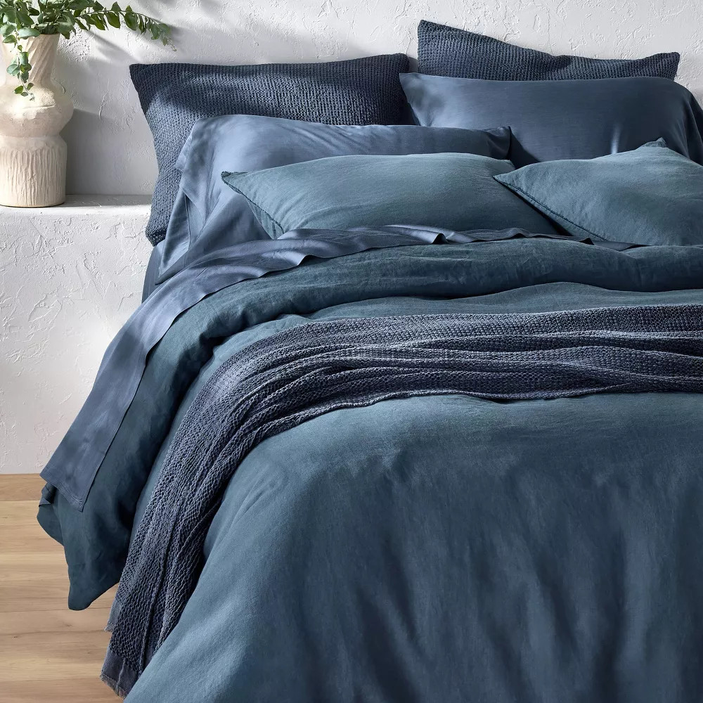 King Linen Duvet Set Dark Mineral Blue - Casaluna gallery