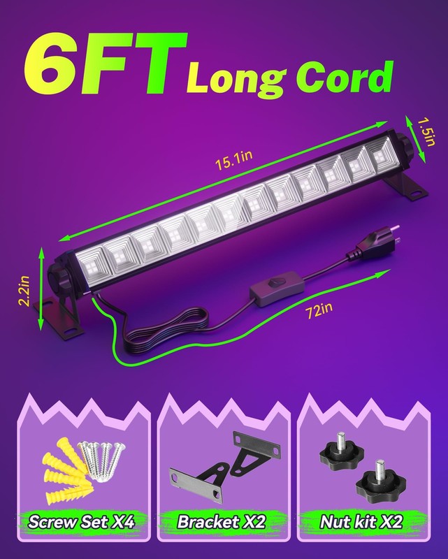 42W LED Black Light Bar, Blacklight with 6FT Cord+Switch+Plug, Glow in The Dark gallery