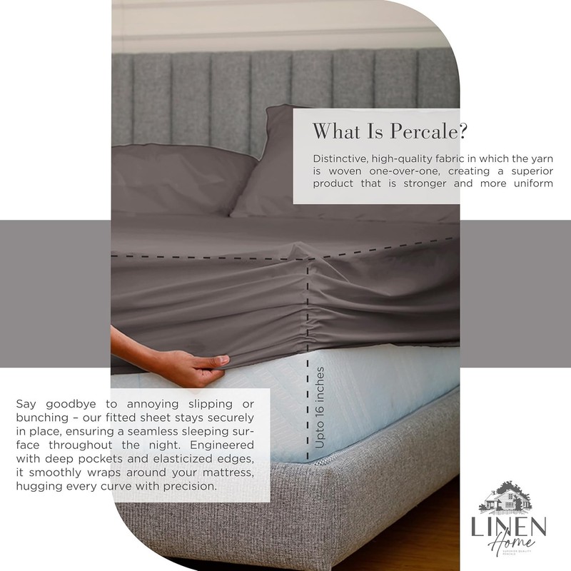 100% Cotton Percale Sheets King Size, Charcoal, Deep Pocket, 4 Pcs, Crisp Cool gallery