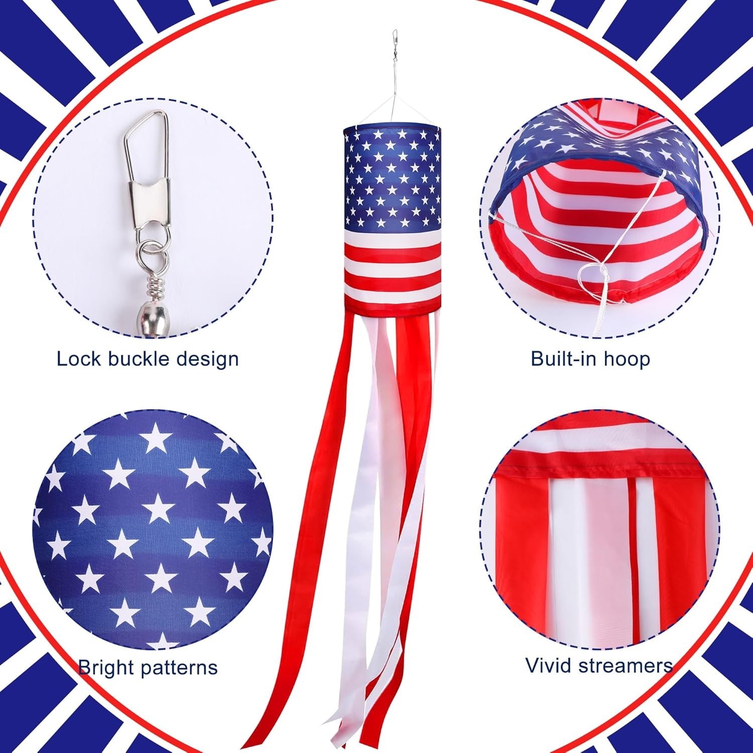 2/3/4Pack 40 Inch American US Flag Wind Sock Outdoor Hanging Patriotic Decoratio gallery