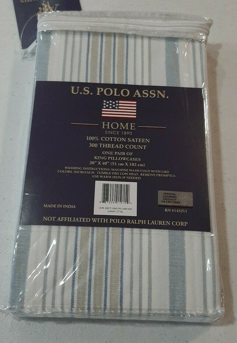 U.S. POLO ASSN. 300 Thread Count King Pillowcases 100% Cotton Sateen gallery
