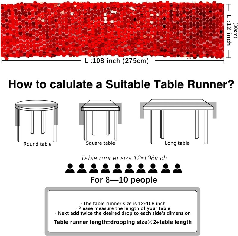 12 x 108 Inch Red Sequin Table Runner Glitter Rectangle Big Sequin Table Runner gallery