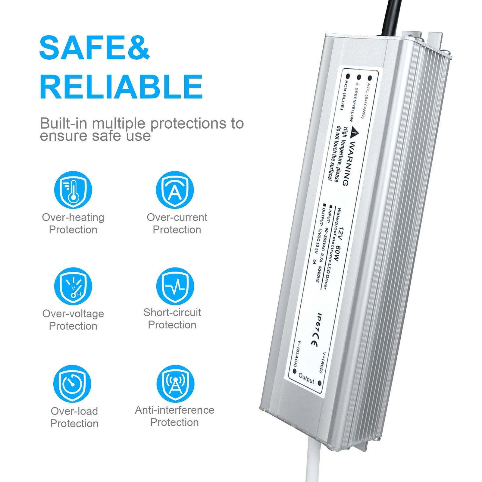 Led Driver 60 Watts Waterproof Ip67 Power Supply Transformer 90265v Ac To 12v Dc gallery