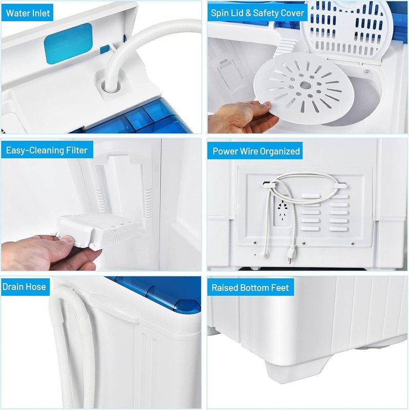 Portable Full-Automatic Top Load Washing Machine, 26lbs Capacity - Blue & White gallery
