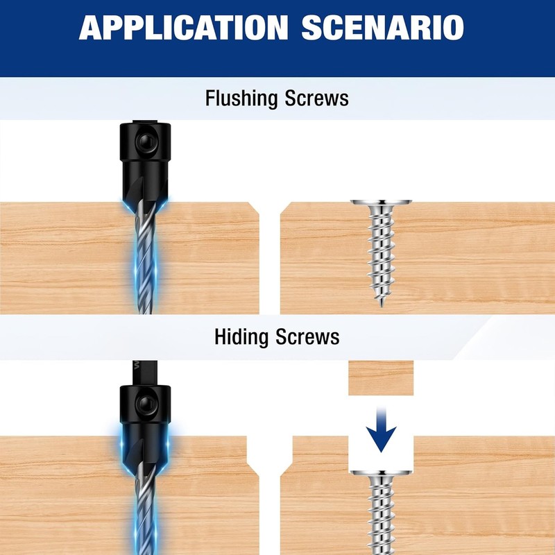 WORKPRO 5PC HSS Countersink Drill Bit M2 4Flute Woodworking Pilot Screw Hole Set gallery
