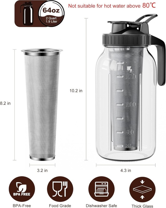 Cold Brew Coffee Maker 64oz, Iced Coffee Maker with 304 Stainless Steel Filte... gallery