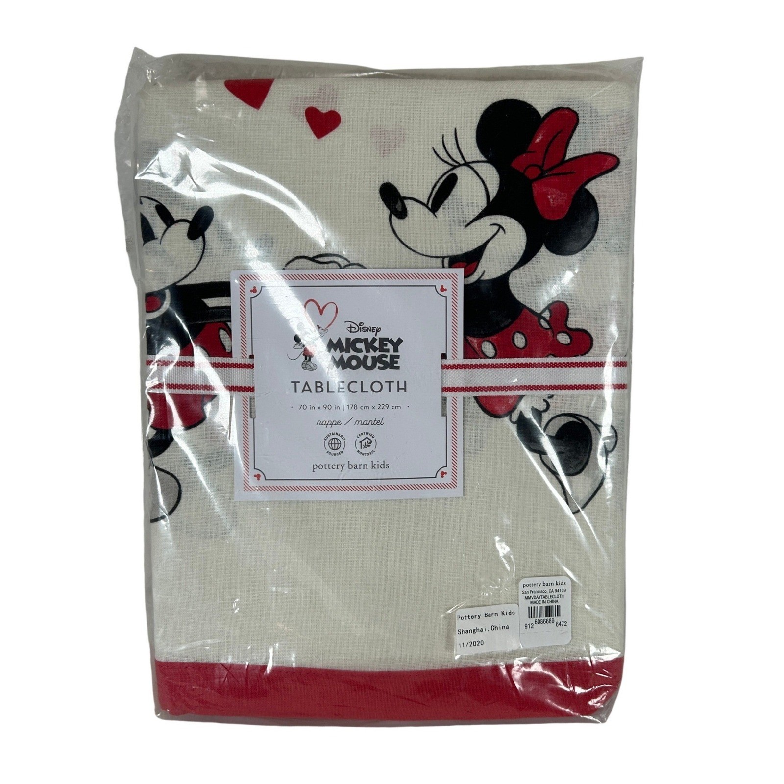 Pottery Barn Kid Disney Mickey Minnie Mouse Valentine Tablecloth 70x90 Red Heart gallery
