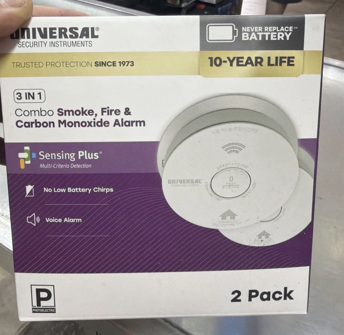 2-pack New UNIVERSAL 10-Year Smoke Fire Carbon Monoxide Detector Voice Alarm gallery