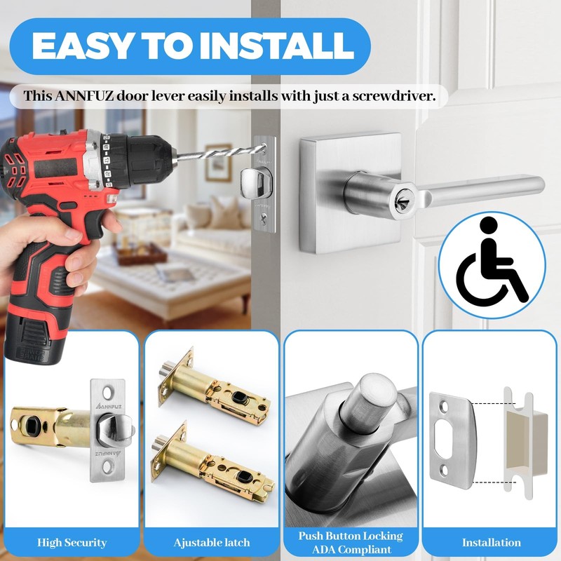 Entry -Touch Push Button Locking Door Handle Lock with Keys,Non-Handed Openin... gallery