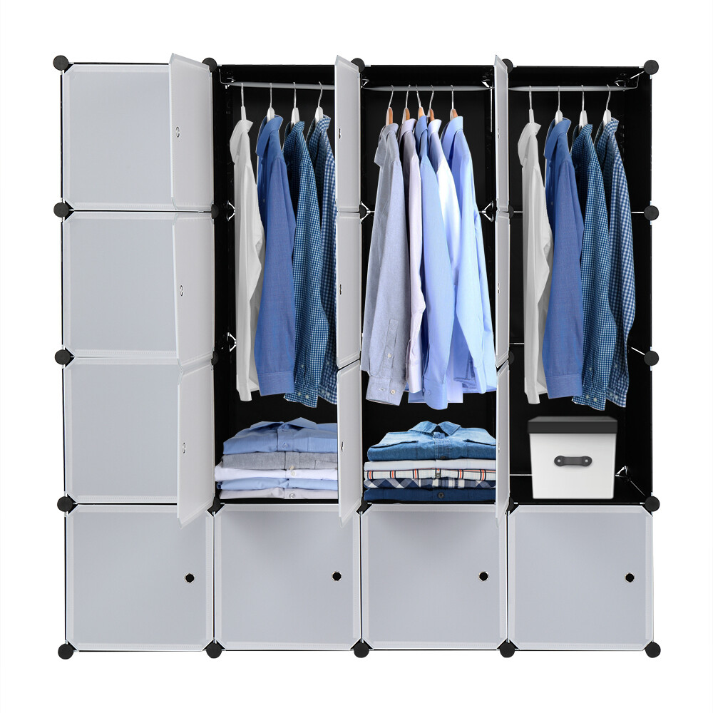 Clothes Closet Organizer Cabinet with Hanging Rod 16 Cube Stackable with Doors gallery