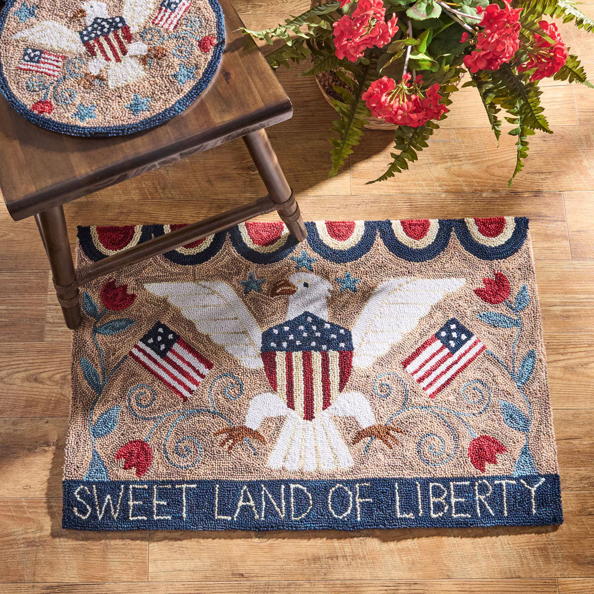 Patriotic Hooked Rug Primitive Farmhouse Country Sweet Land of Liberty 2 x 3 ft gallery