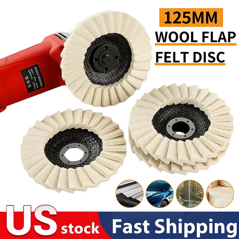 3pcs 5" Wool Polishing Wheels Buffer Pads Flap Felt Polishing Finishing Disc US gallery