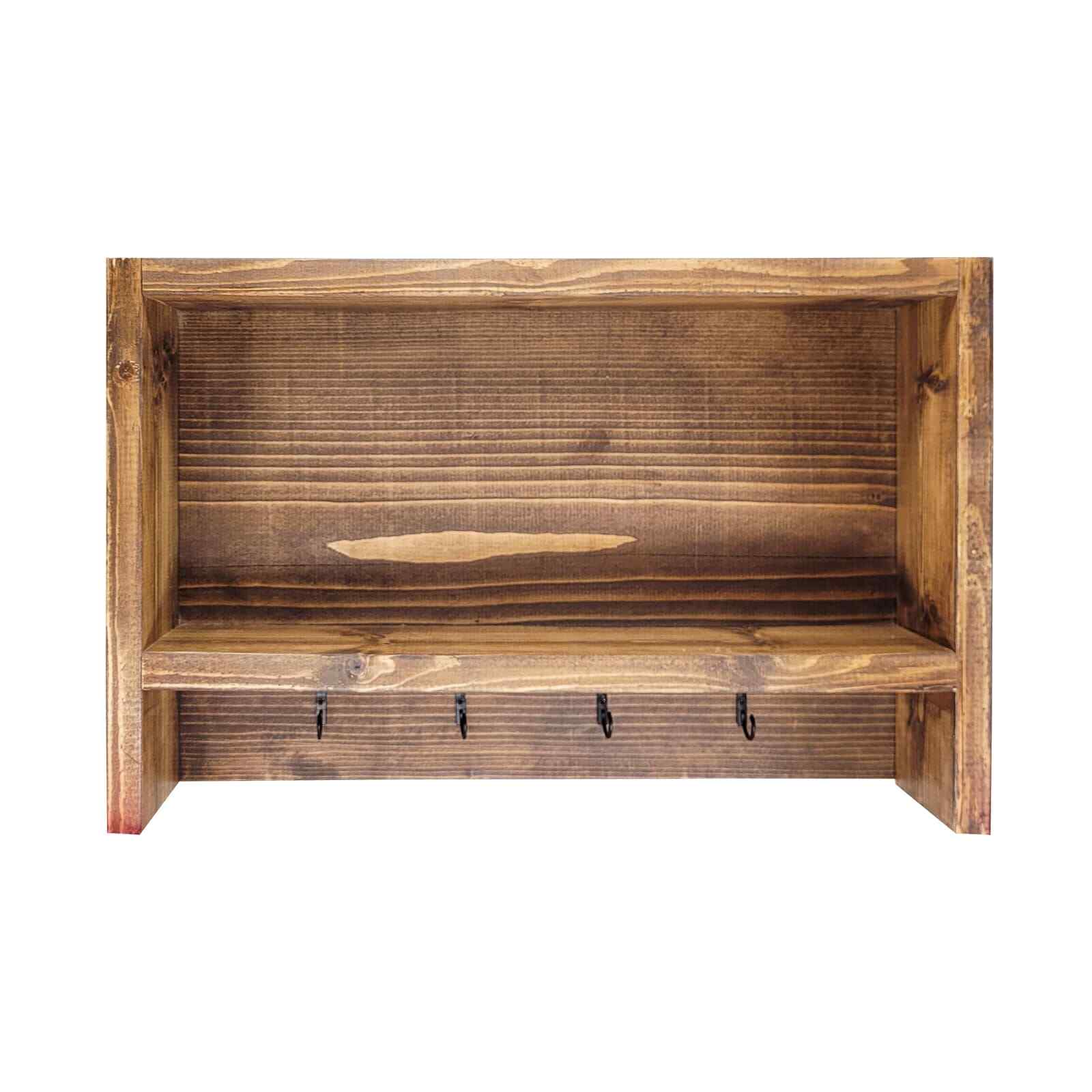 Rustic Farmhouse Handmade Modern Hardwood Wall Mounted Shelf Organizer W/ Hooks gallery