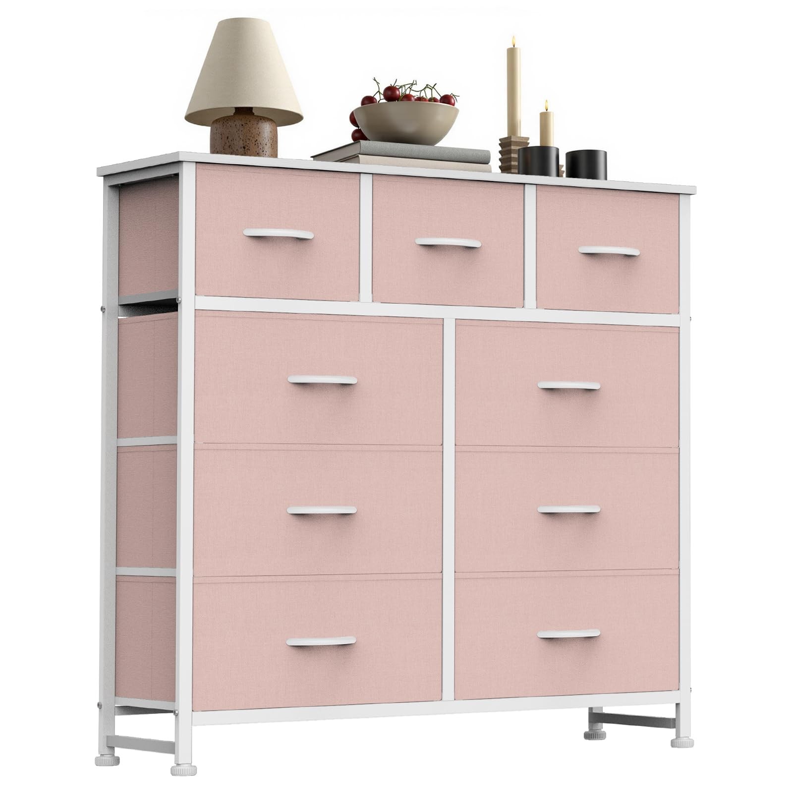 Fabric Dresser 9 Drawer Storage Tower Pink Wood Top Steel Frame CAB-9BC Chest gallery