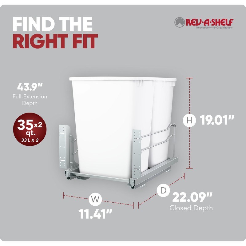 Rev-A-Shelf Double Pull Out Trash Can 35 Qt with Soft-Close, 53WC-1835SCDM-211 gallery