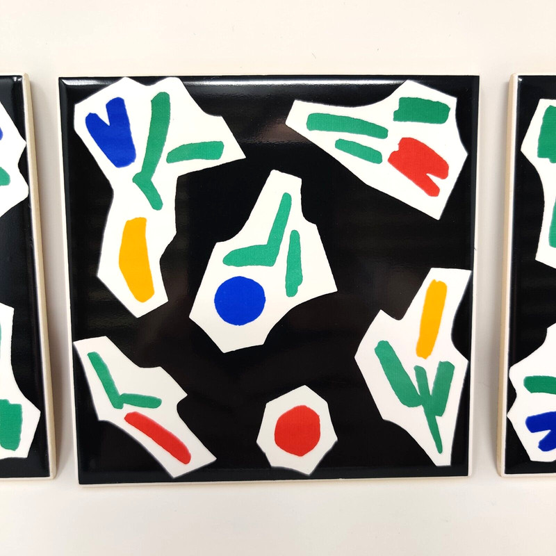 4x Block L. Silva Ceramic Tile Coasters Trivet Cork Retro Modern Pop Art 80s 90s gallery
