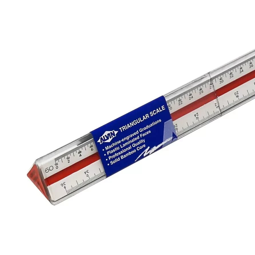 Rare Alvin 241B Engineer Scale 12in Triangular Drafting Ruler Solid Bamboo Japan gallery