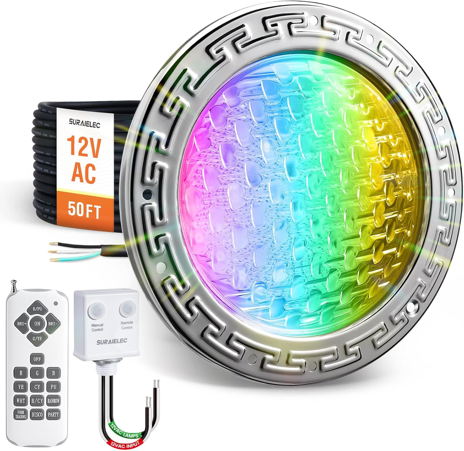 SURAIELEC 12V AC Pool Lights for Inground Pool, 10 Inch Color Changing LED Pool gallery