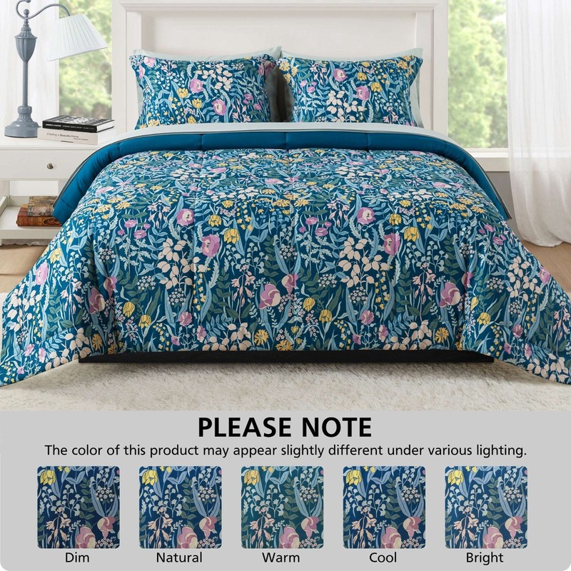 All in One Reversible Comforter and Sheet Set, 7-Piece, Full, Blue Floral gallery