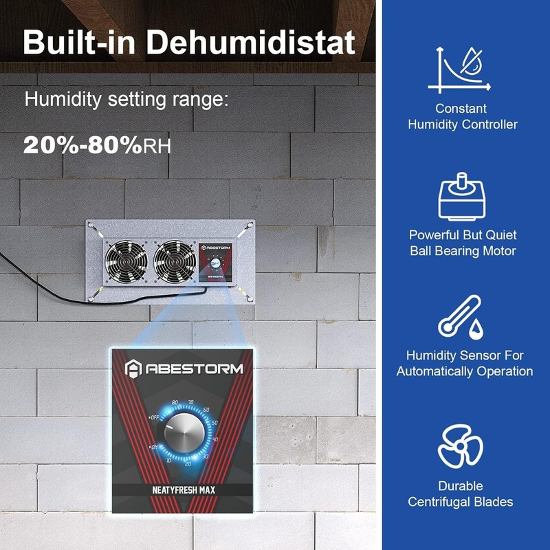 Abestorm 220 CFM Crawlspace Ventilation Fan Basement Exhaust Fan With Thermostat gallery