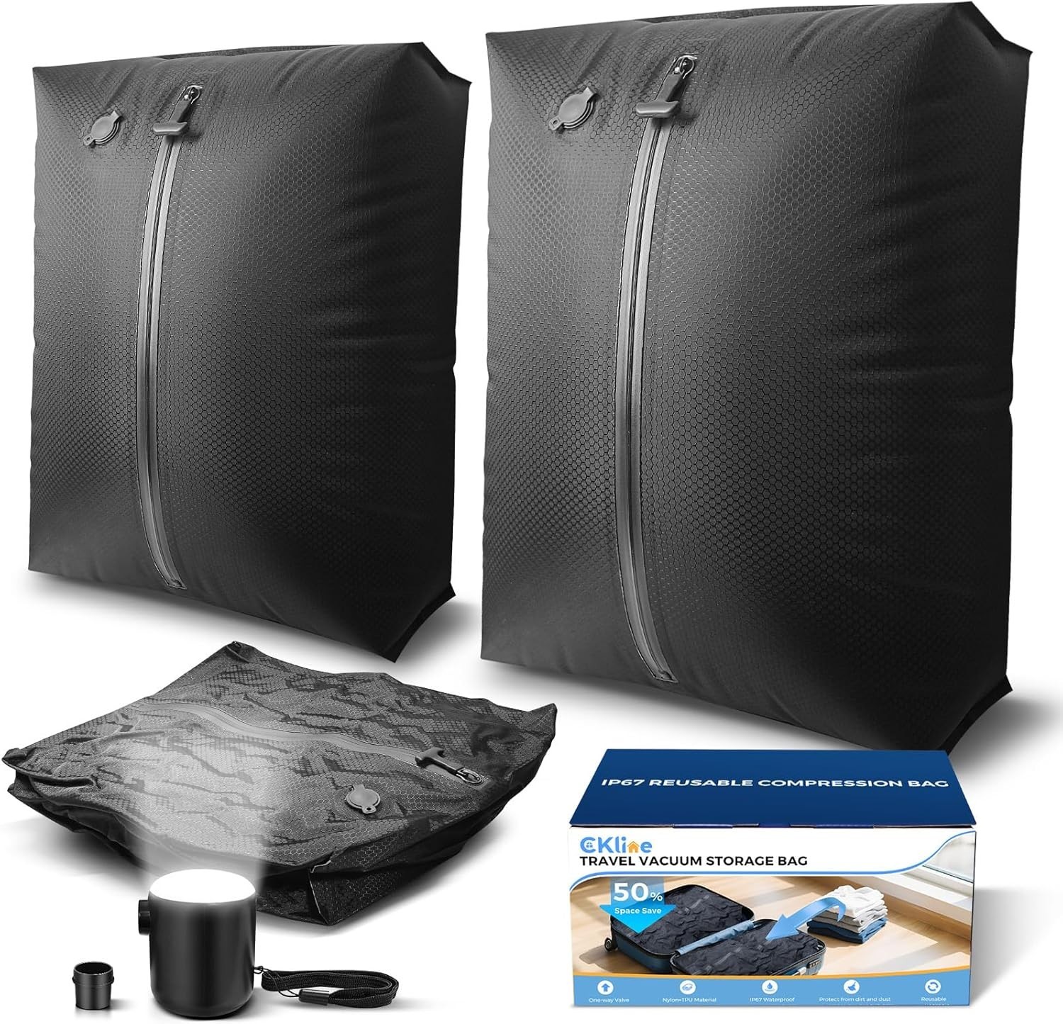 Travel Vacuum Storage Bags with Pump 2 Pack 40L 28L Compression Packing Cubes gallery