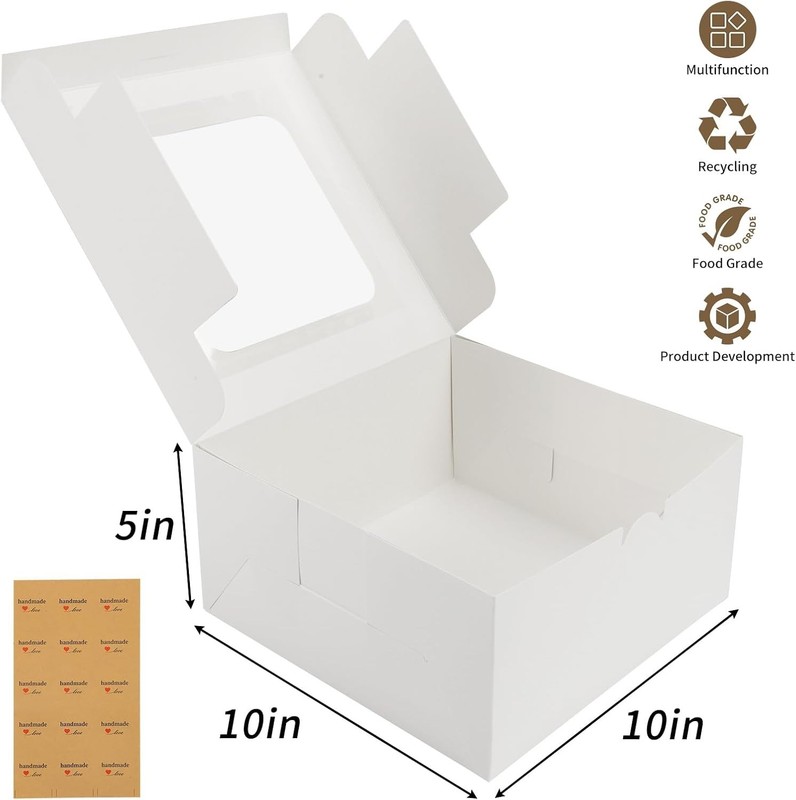 24 Pcs White Cake Boxes with Window 10x10x5 Inch Bakery Pastry Gift Boxes gallery