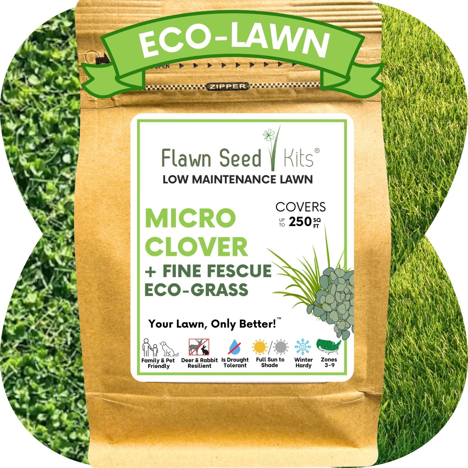 Flawn Seed Kits Micro Clover Seed + Mow Less Fine Fescue Grass gallery