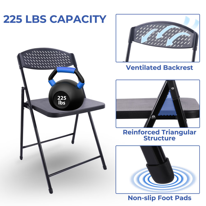 Steel Frame Light-Weight Compact Plastic Folding Chairs,Black (Set of 10)-M10 gallery