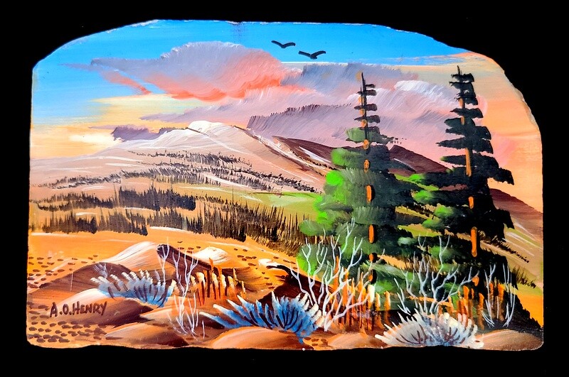 A. O. Henry Hand Panted Signed Painted Marble Slab 4.75 X 3.25 Inch Landscape # gallery