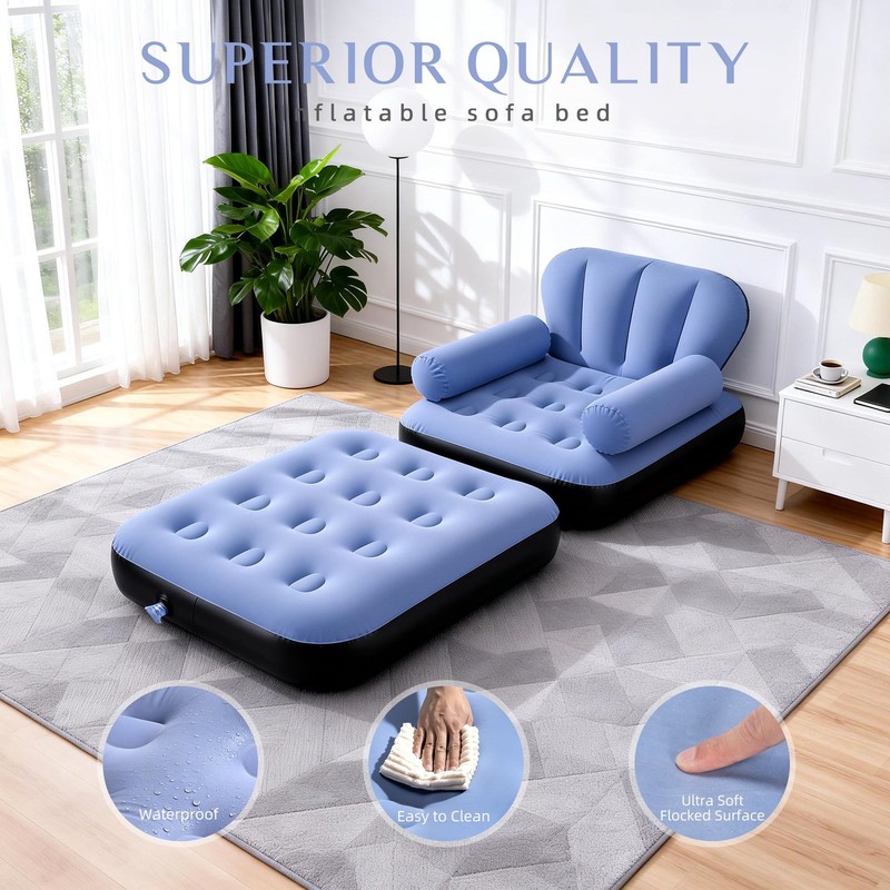 Inflatable Sofa Bed,5-in-1Foldable Thickened Flocked PVCBlow up Sofa with 2Pumps gallery