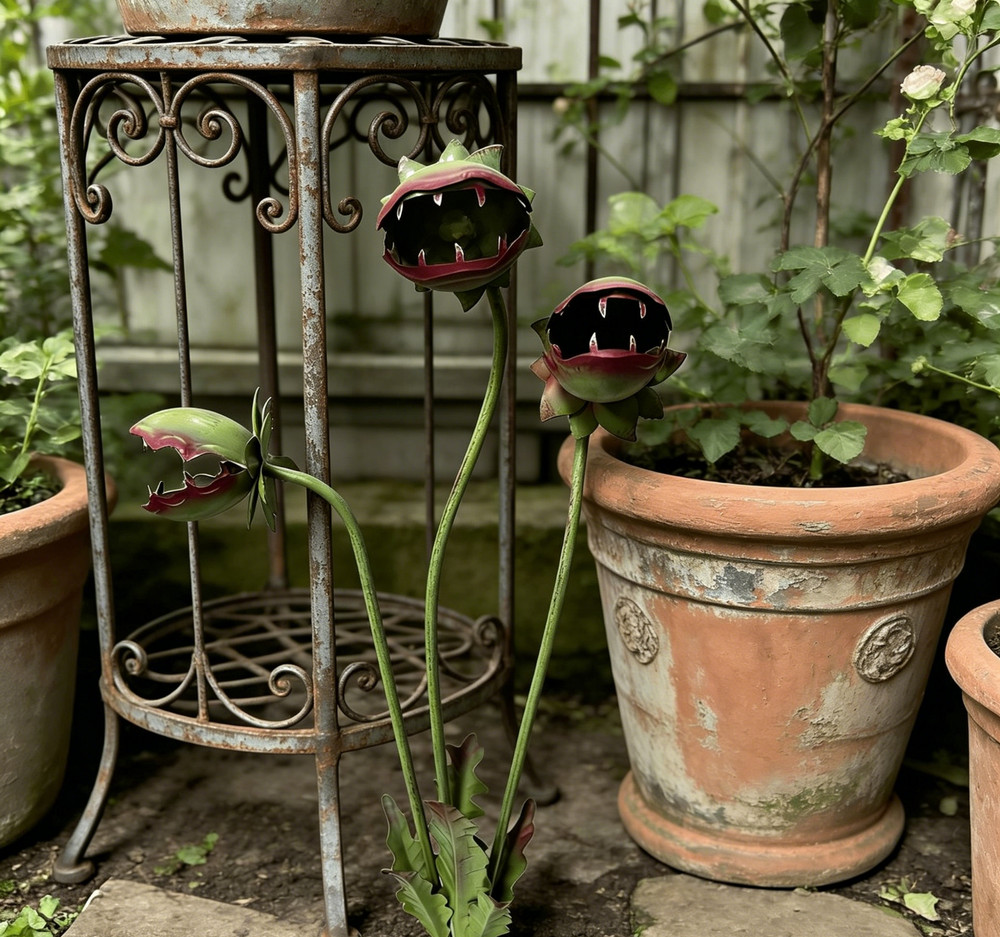 Venus Flytrap Metal Garden Stake,Man-Eating Flower Lawn Metal Yard Art Decor