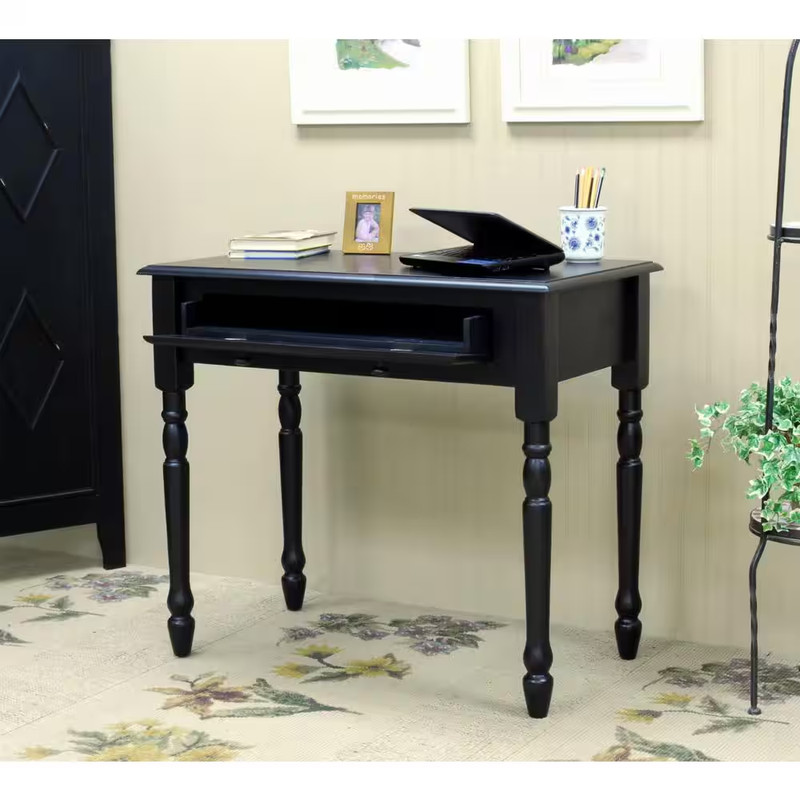 34 In. Rectangular Antique Black Writing Desk with Keyboard Tray gallery