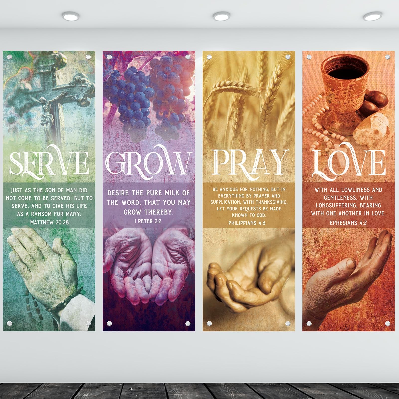 4 Pcs Church Banners with Scripture 24 x 73 inches/61 x 185 cm, multicolor gallery