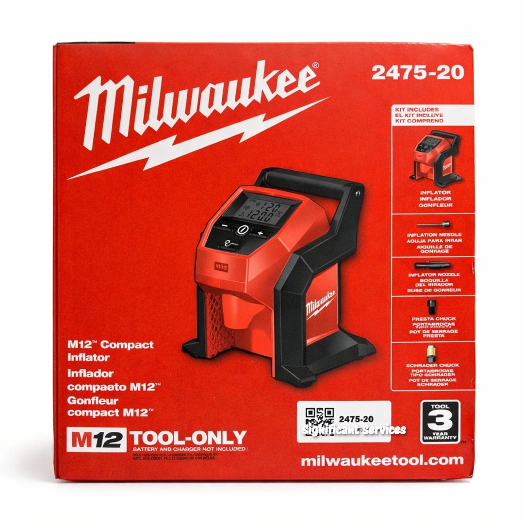 Milwaukee 2475-20 M12 Compact Inflator Cordless 12V Tire Air Compressor Tool gallery