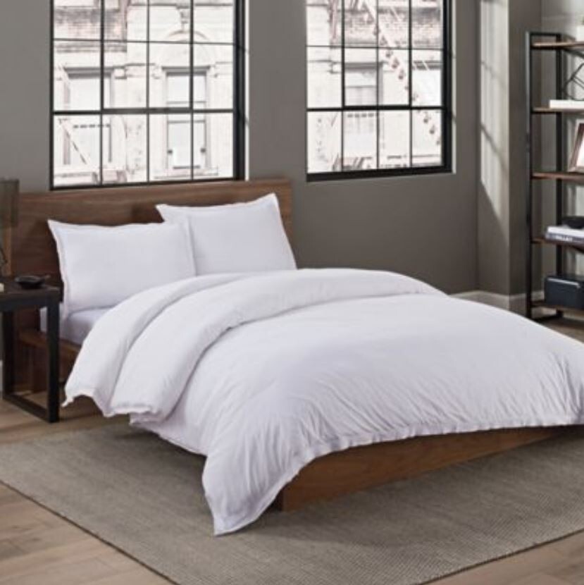 Garment Washed 100% Percale Cotton 3pc Full/queen Duvet cover set in White NEW gallery