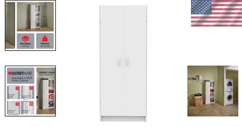 Kitchen Pantry Cabinet Storage Cupboard with 2 Doors Adjustable Shelves White gallery