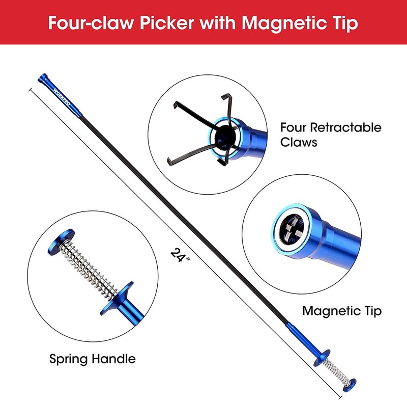 WORKPRO 4 PIECES Telescopic Magnet Pick Up Tool Set Auto Repair Claw Grabber gallery
