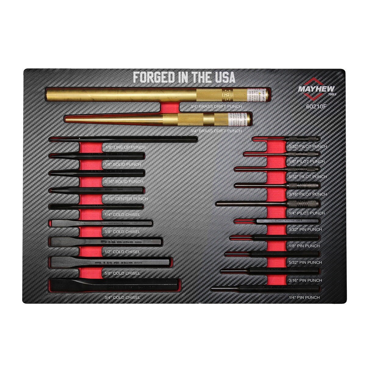 Mayhew 21pc Punch and Chisel Set 60210F w Foam Block Pilot Pin Solid Made in USA gallery