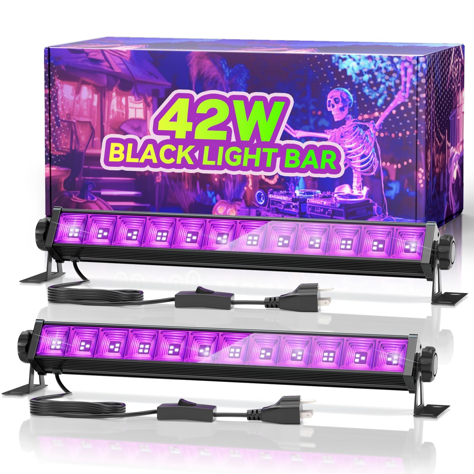 2 Pack 42W LED Black Light Bar, Blacklight with 6FT Cord+Switch+Plug, Glow in gallery