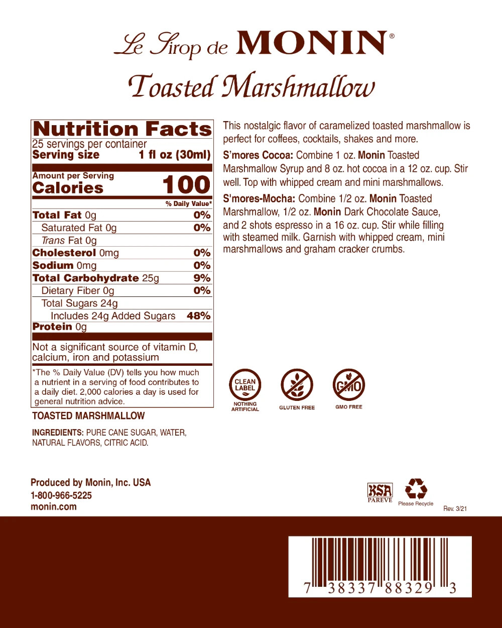 Monin Toasted Marshmallow Syrup (750mL), H-Toasted Marshmallow gallery